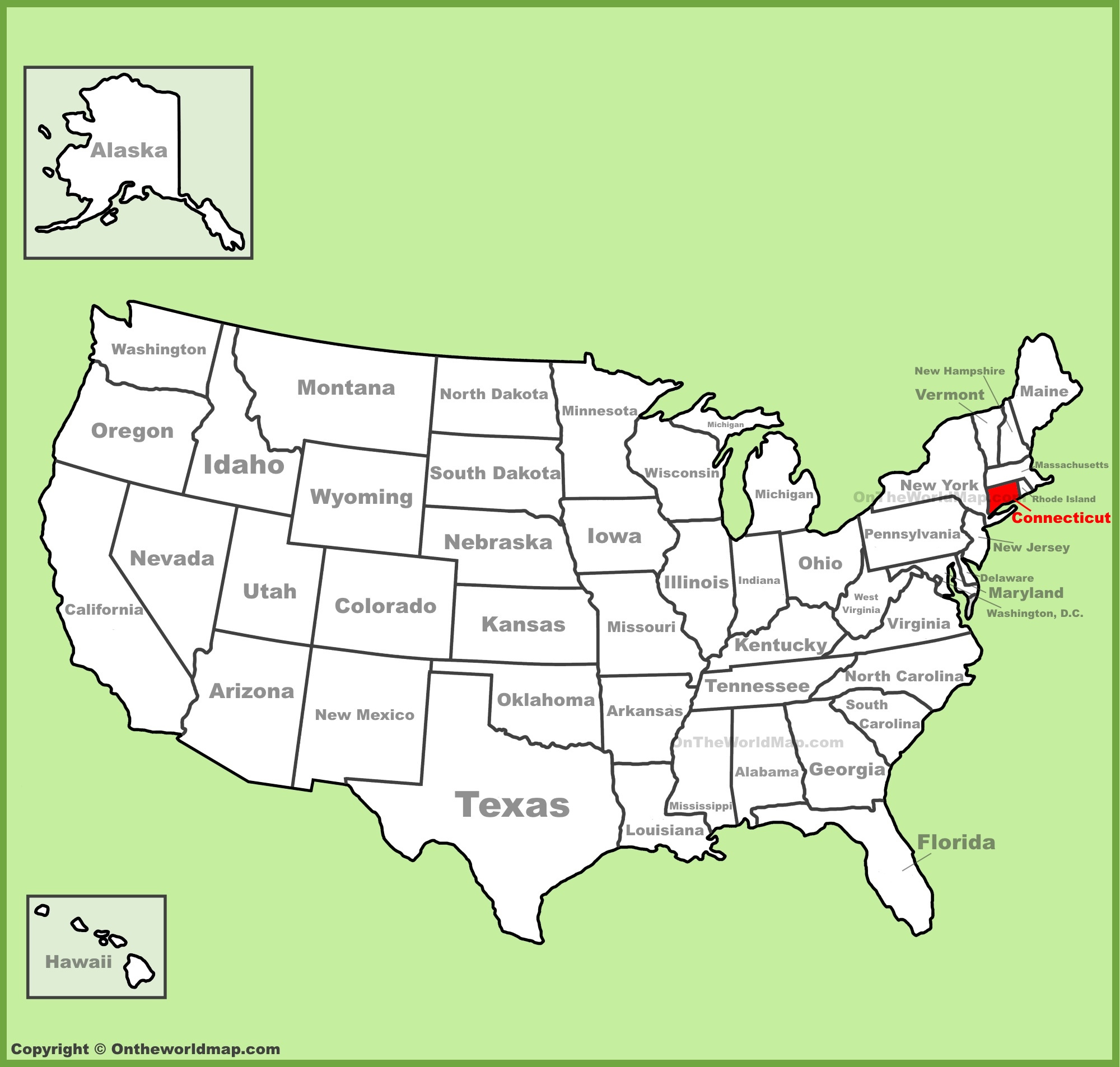 Connecticut Location On The U.s. Map - Ontheworldmap regarding Location Of Connecticut In Usa Map
