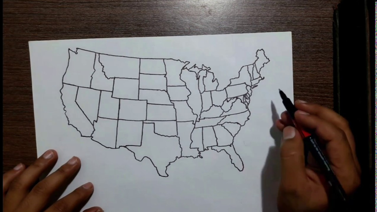 Correct Map Of Usa Drawnhand within How To Draw A Map of USA