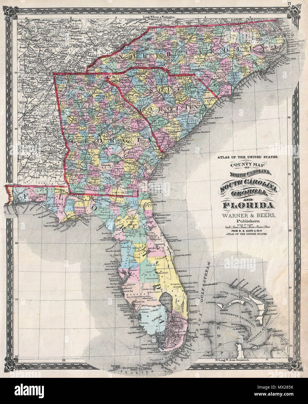 County Map Of North Carolina, South Carolina, Georgia And Florida within Map Of Georgia And South Carolina Usa With Cities