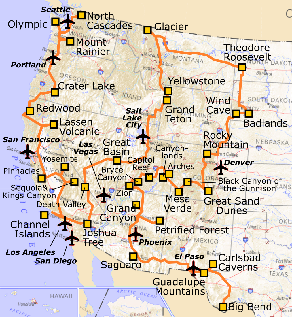 Datei:a Very Short Route Through All National Parks In The Western with regard to Map of Western USA National Parks