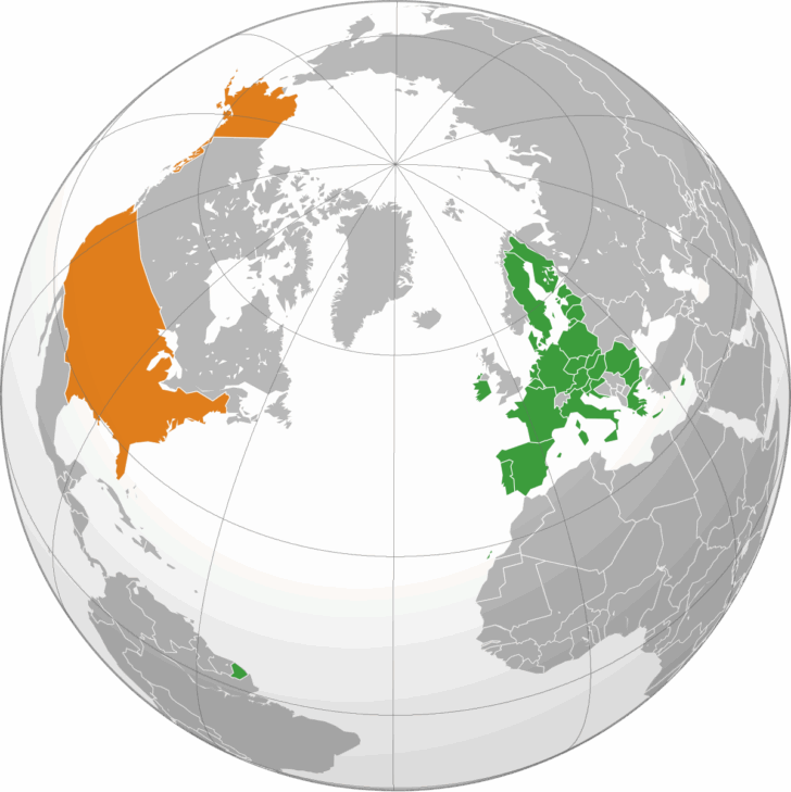 Map of Europe Over Map of USA