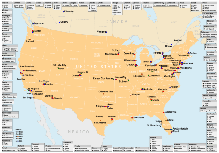 Map of USA with Nfl Teams Map of USA with Nfl Teams