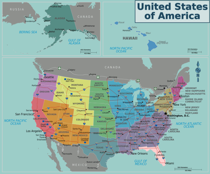 Regional Map of USA with States