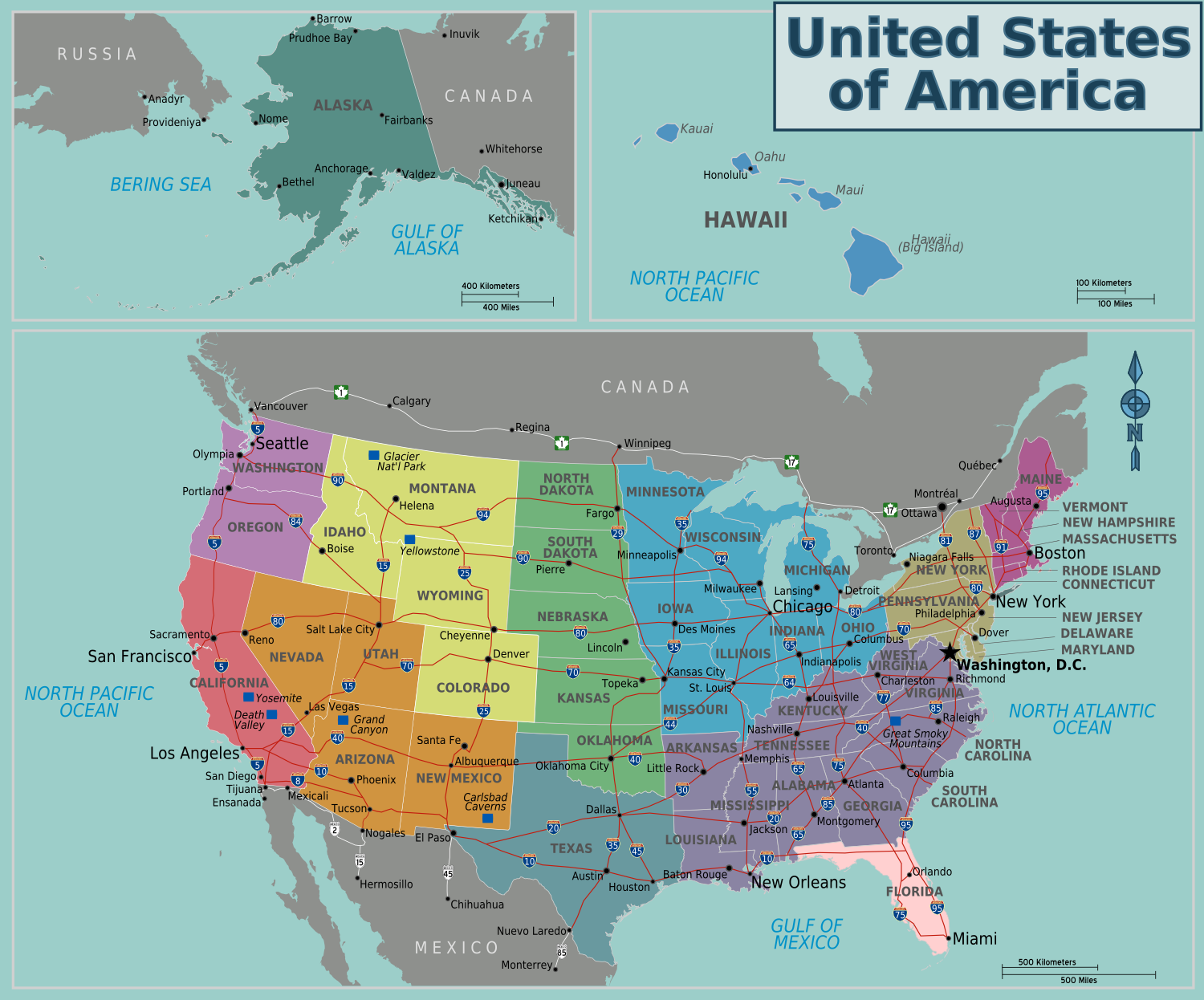 Datei:map-Usa-Regions01 – Reiseführer Auf Wikivoyage for Regional Map of USA with States