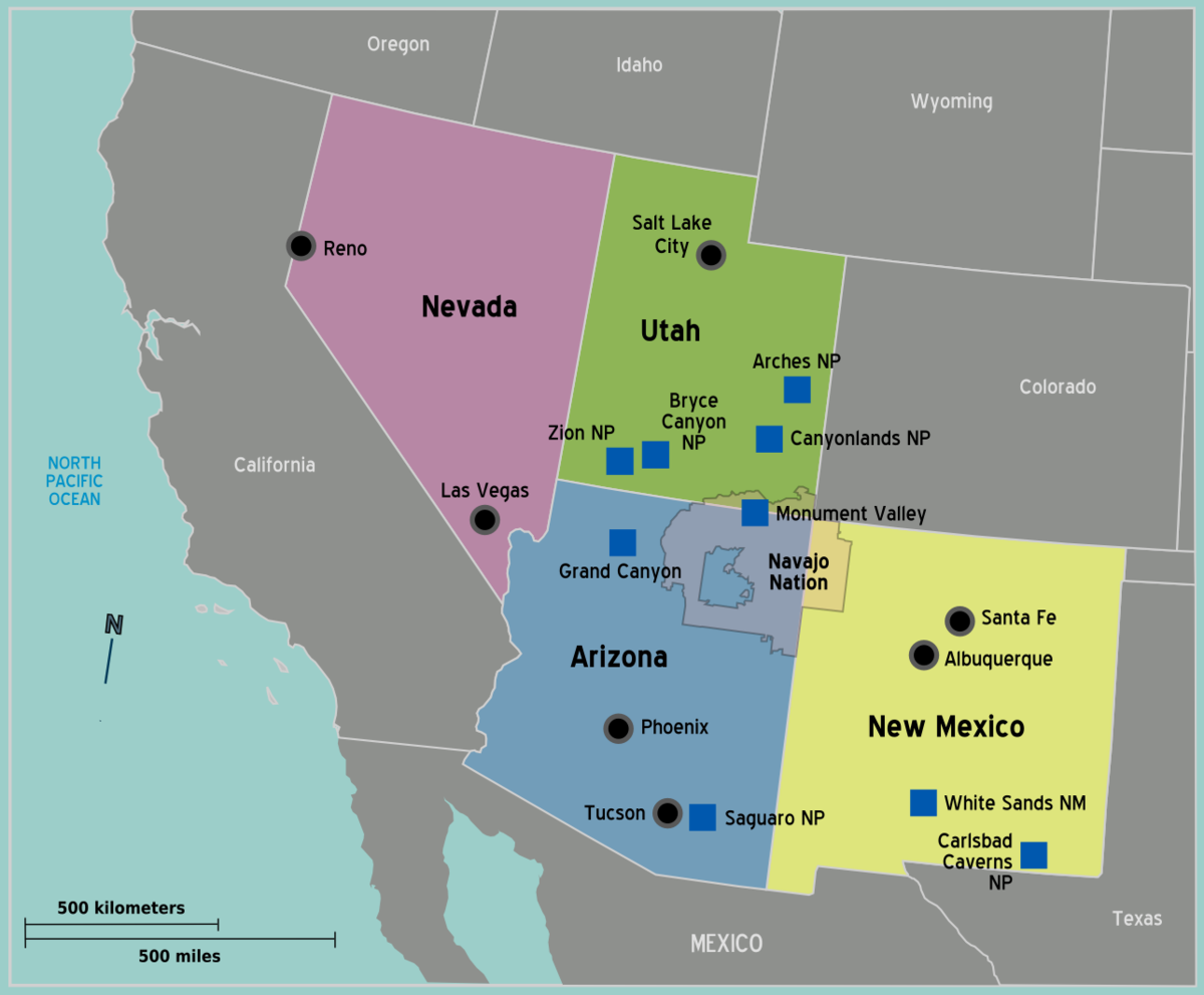 Datei:map-Usa-Southwest01 – Reiseführer Auf Wikivoyage for Map Of Southwest Usa With Cities