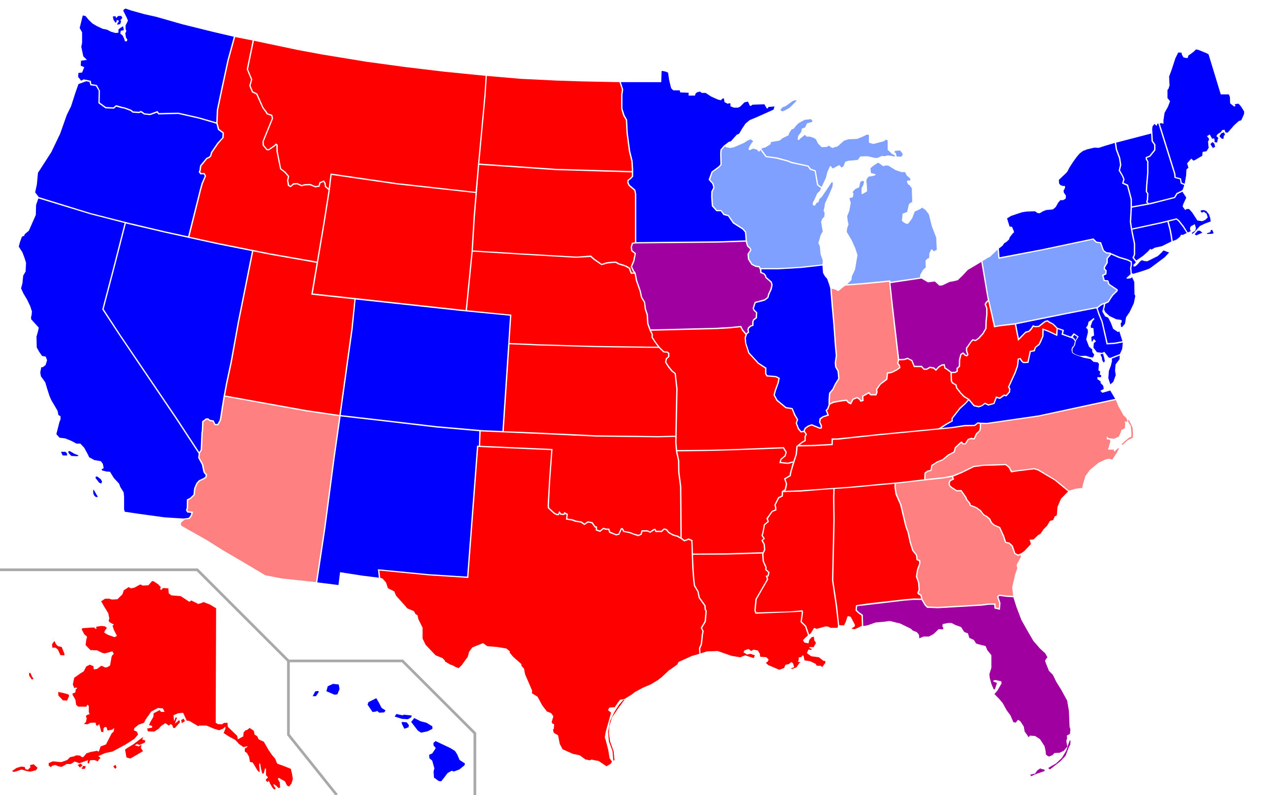 Datei:red States And Blue States Of The Us Based On Data From The with Map of USA Showing Red and Blue States