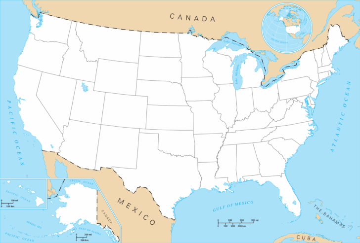 Map of USA and Atlantic Ocean