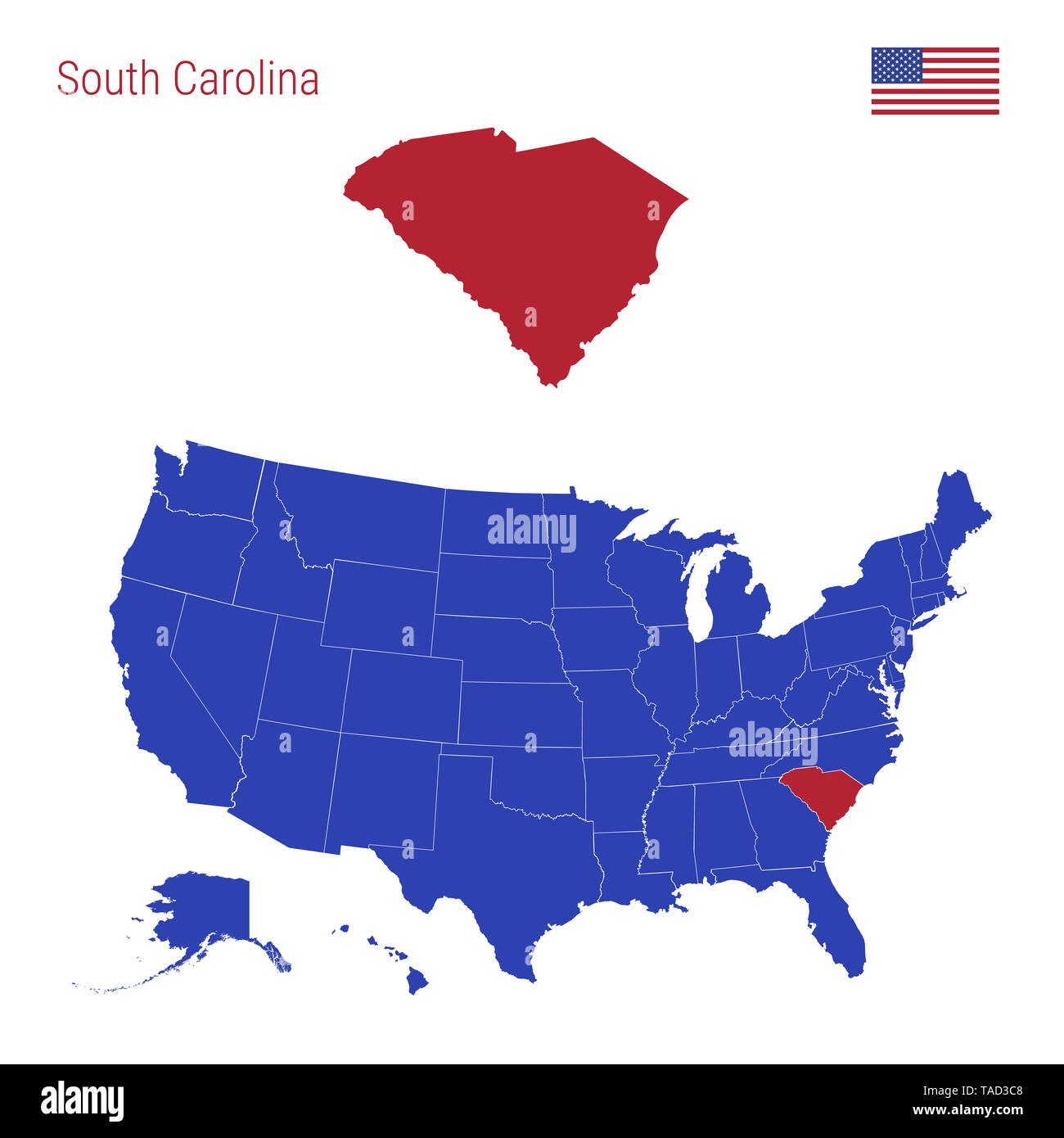 Der Staat North Carolina Ist Rot Markiert. Blaue Karte Der Usa with Map Of North And South Carolina Usa