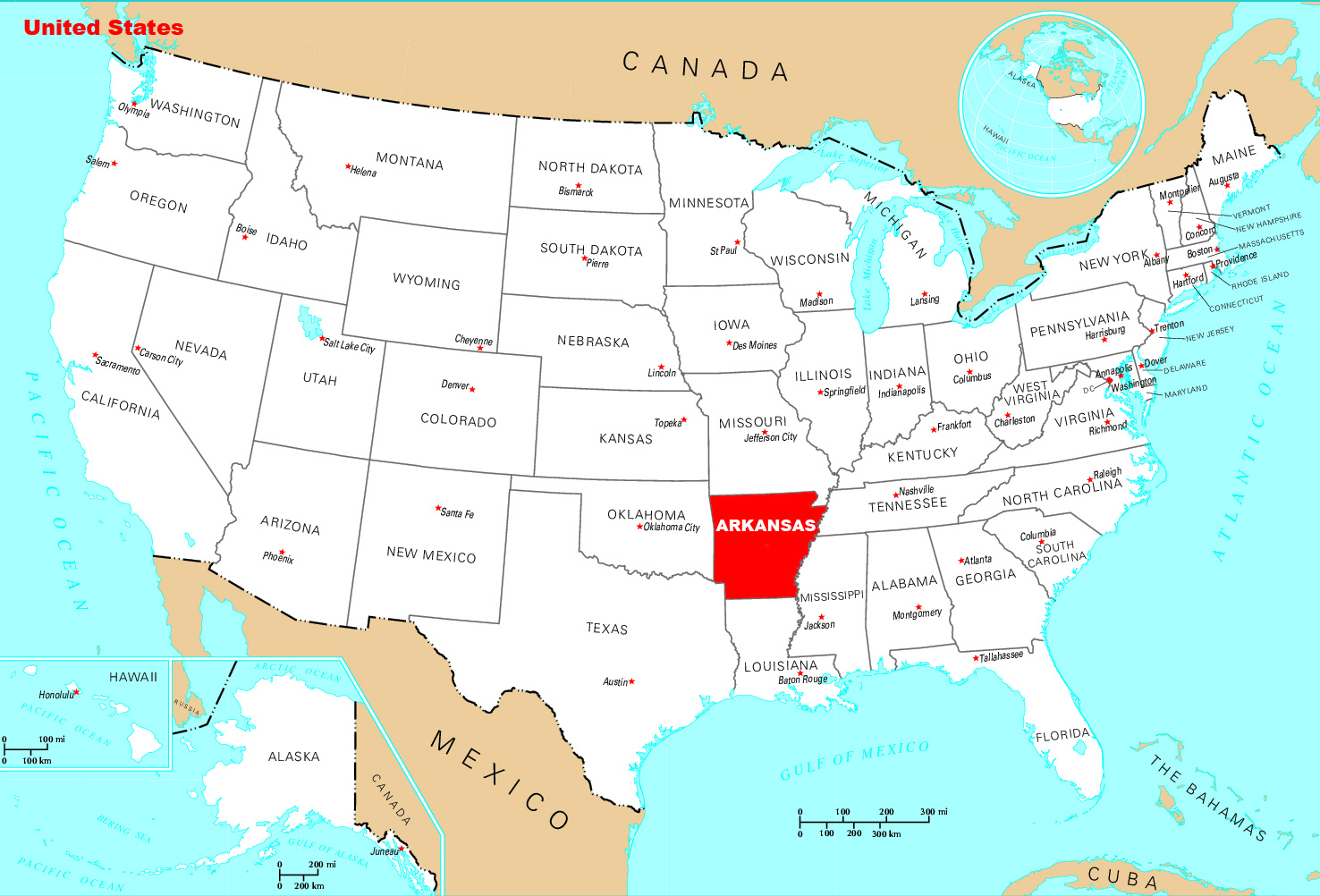 Detailed Location Map Of Arkansas State | Arkansas State | Usa inside Arkansas On A Map Of The Usa