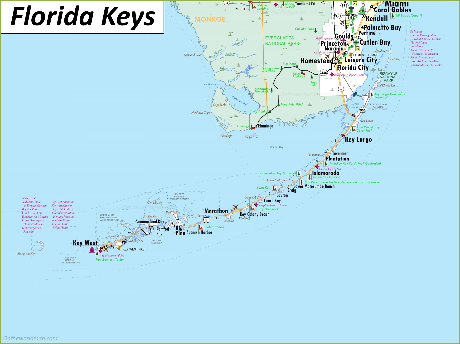 Detailed Map Of Florida Keys - Ontheworldmap throughout Florida Keys On Map Of Usa