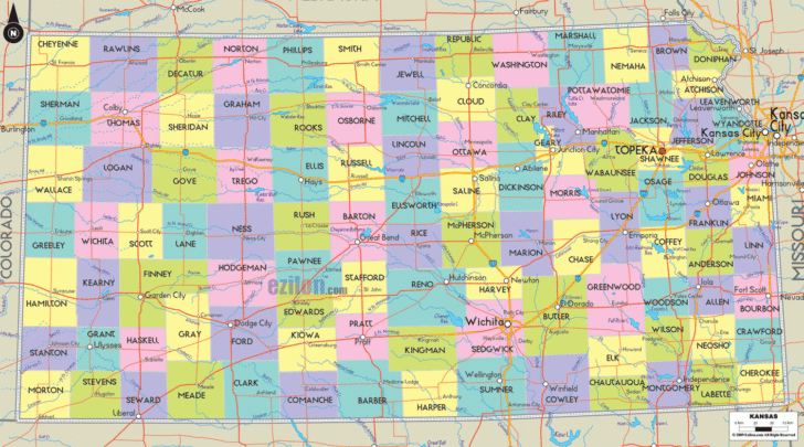 Map of USA Showing Kansas City
