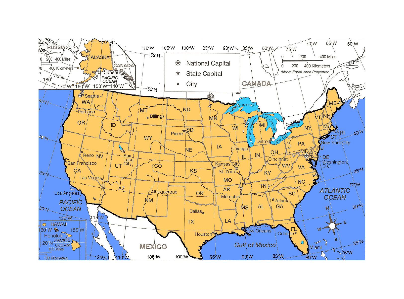 Detailed Political And Administrative Map Of The United States in Map Of Usa With Cities And Latitude And Longitude