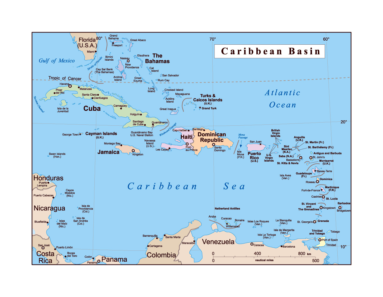 Detailed Political Map Of The Caribbean Basin | Us Virgin Islands pertaining to Map Of The Caribbean And Usa