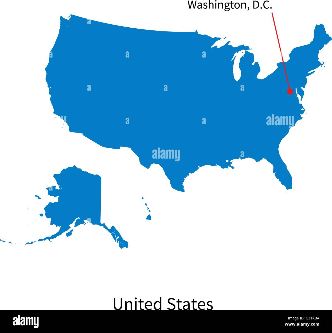 Detailed Vector Map Of United States And Capital City Washington intended for Capital of USA On A Map