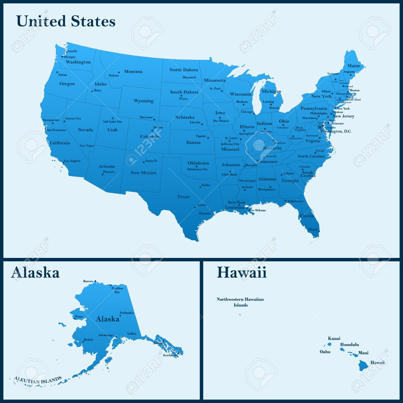 Die Detaillierte Karte Der Usa Einschließlich Alaska Und Hawaii throughout Map Of The Usa With Alaska And Hawaii