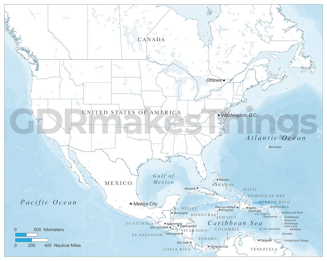 Digitale Landkarte Der Kontinentalen Usa, Einschließlich Mexiko Und Mittelamerika Zum Download | Hochauflösende Landkarte Zum Selbst Ausdrucken - for Map of USA Mexico and Cuba