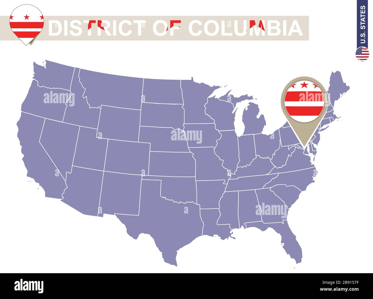 District Of Columbia Auf Usa Karte. Flagge Und Karte Des District regarding District of Columbia In USA Map