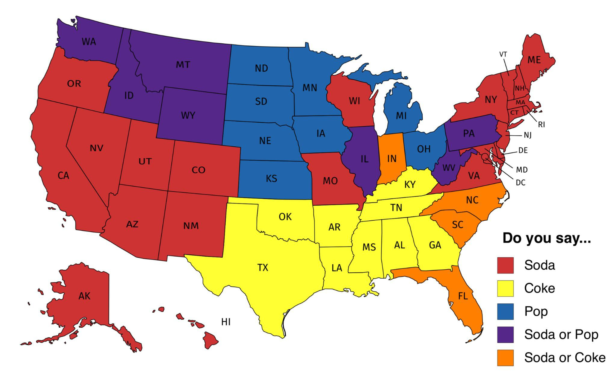 Does Your State Say Soda, Pop, Coke, Or A Combination? : R/Mapporn for Map of USA By What They Call Soda Coke Pop