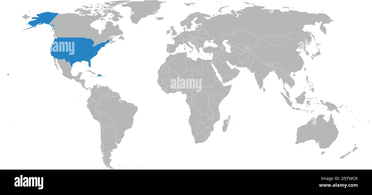 Dominican Republic, Usa Countries Isolated On World Map. Gray intended for Map of USA and Dominican Republic