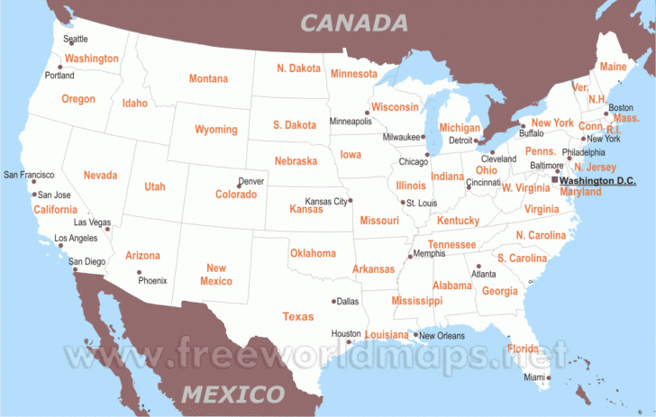 Map of USA and Canada with States and Cities Pdf