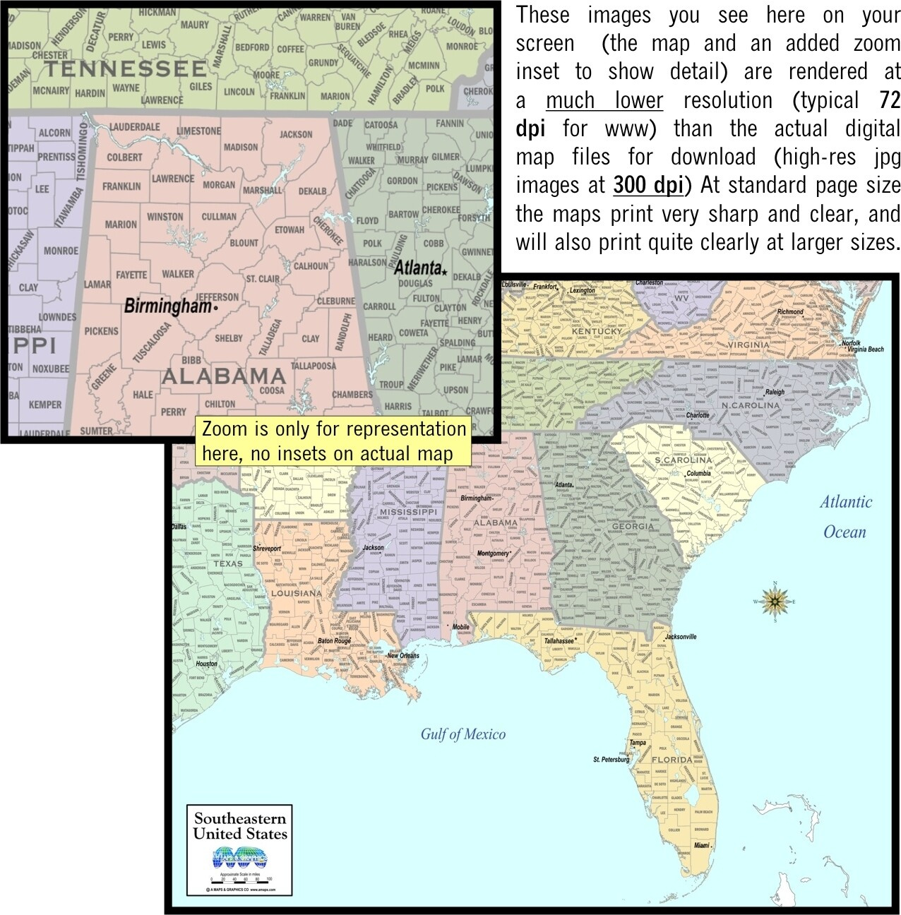 Download Map Southeast Region Color County regarding Map Of Southeast Usa With States And Cities