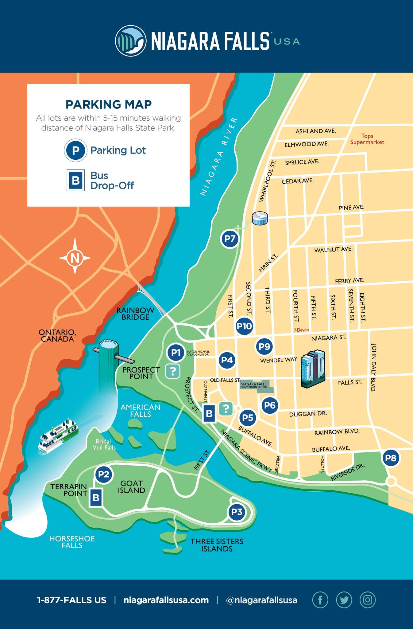 Downtown Niagara Falls, Ny Parking Mapdestination Niagara Usa for Map of Niagara Falls New York USA
