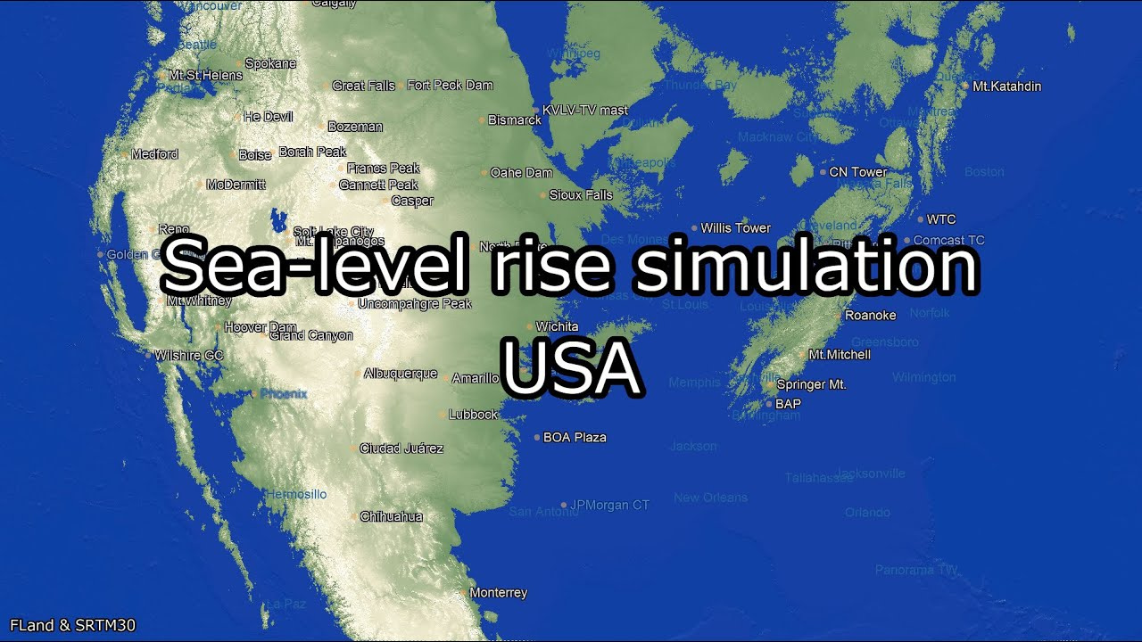 【Map】Sea Level Rise Simulation - Usa within Map Of Usa If Sea Levels Rise