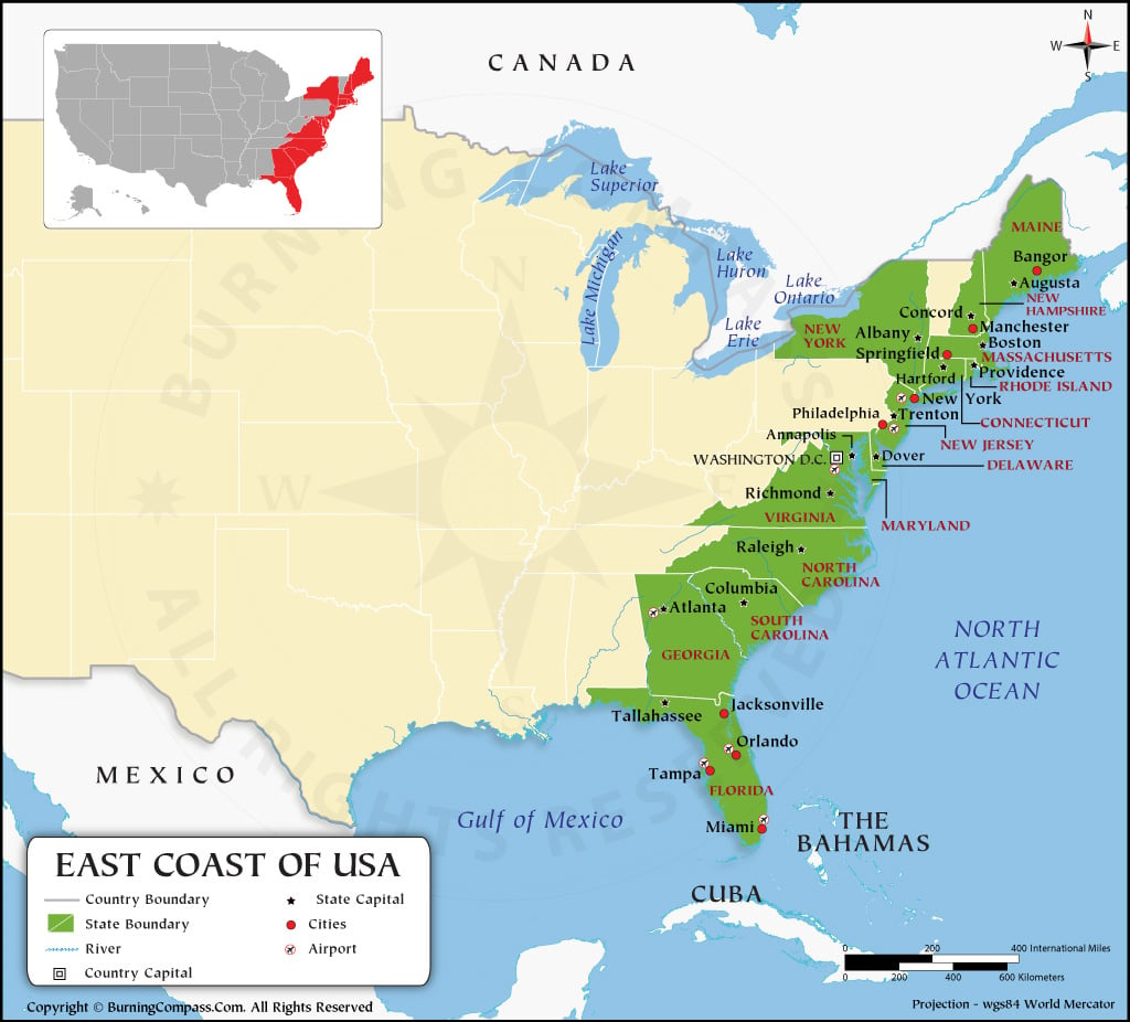 East Coast Map, Us East Coast Map, Map Of Eastern United States inside Map Of Usa Cities East Coast