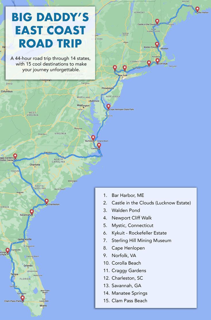 East Coast Road Trip: 15 Cool Destinations Along The Way within Map of USA East Coast Beaches