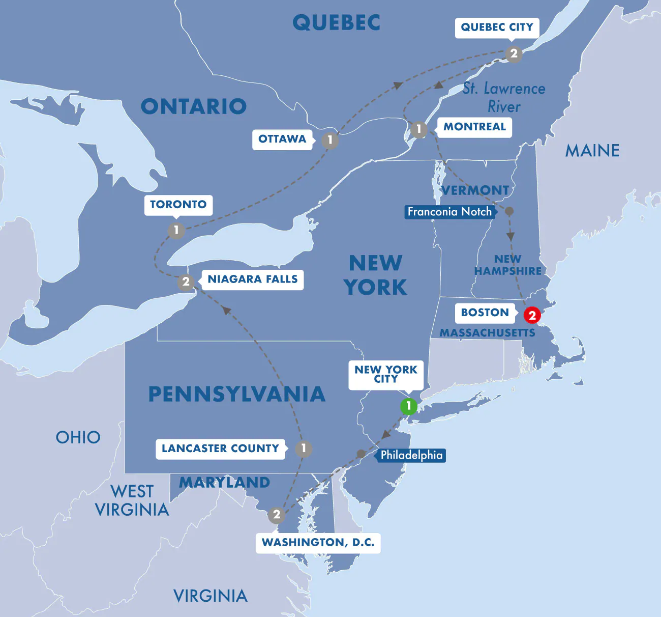 East Coast Usa And Canada | Tours And Vacation Packages In Usa And intended for Map of Eastern Seaboard USA and Canada
