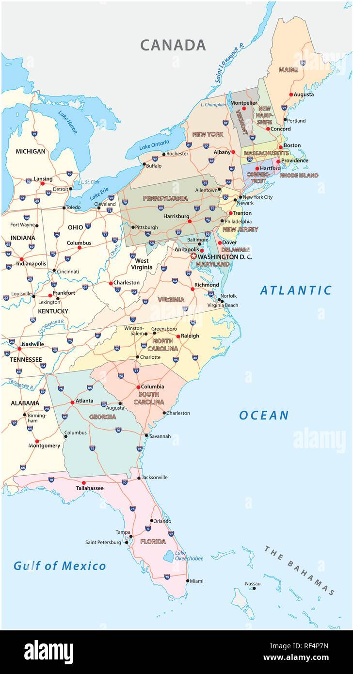 East Coast Usa Map Hi-Res Stock Photography And Images - Alamy in Map of East Coast of USA with States and Cities