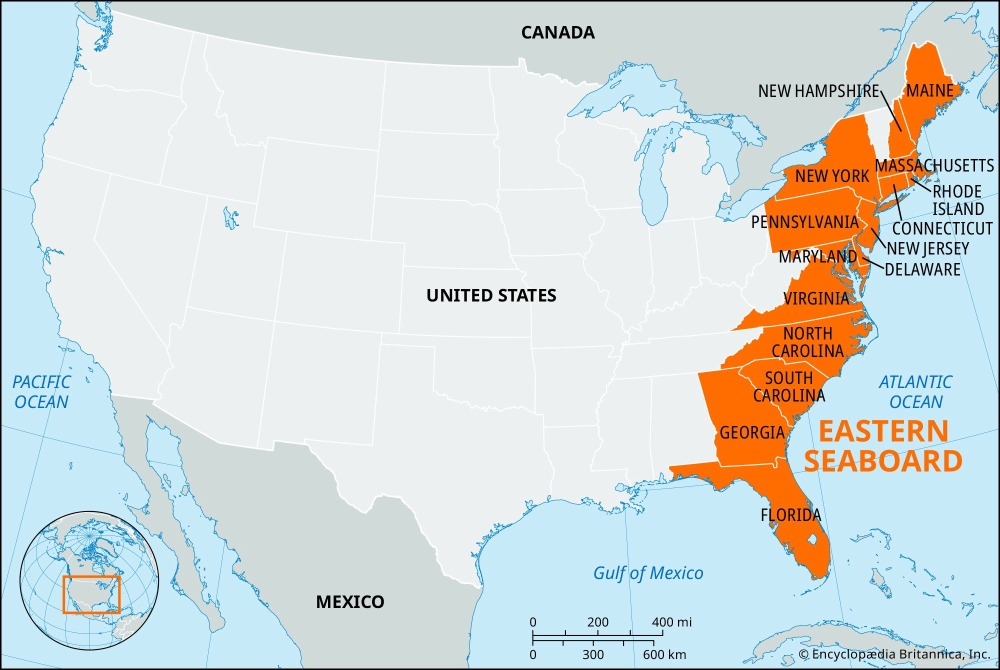 Eastern Seaboard | Map, Region, &amp;amp; Facts | Britannica regarding Map of Eastern Seaboard of USA