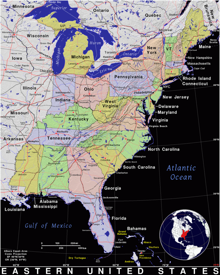 Map of Eastern Half of USA