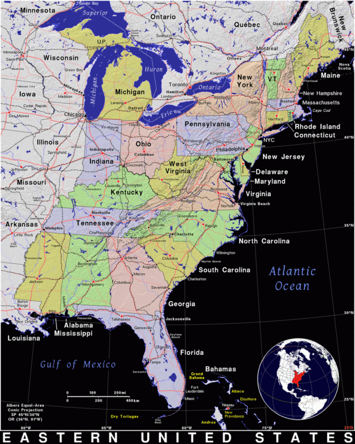 East Coast Road Map of USA