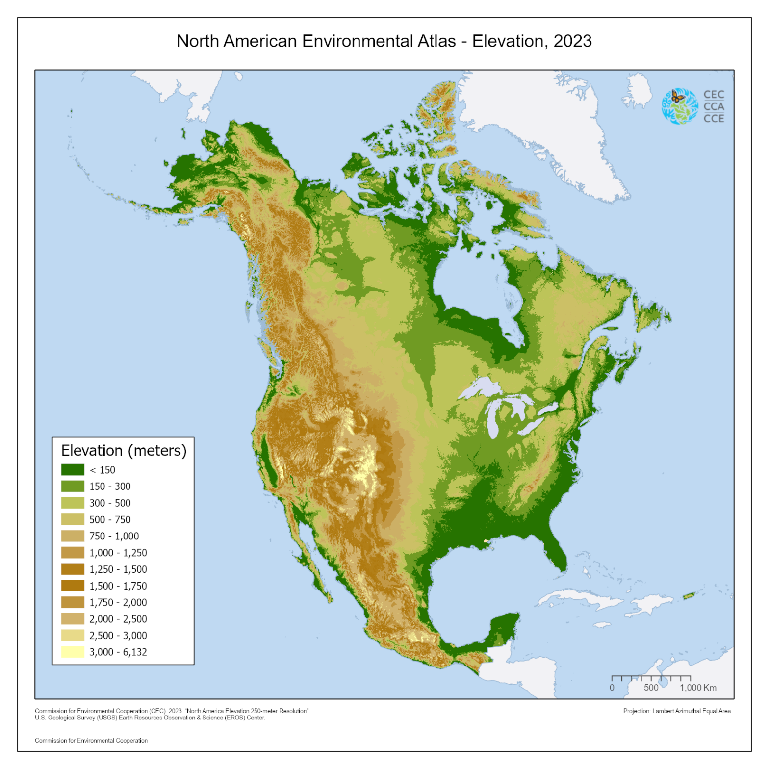 Elevation, 2023 inside Elevation Map of USA with Key
