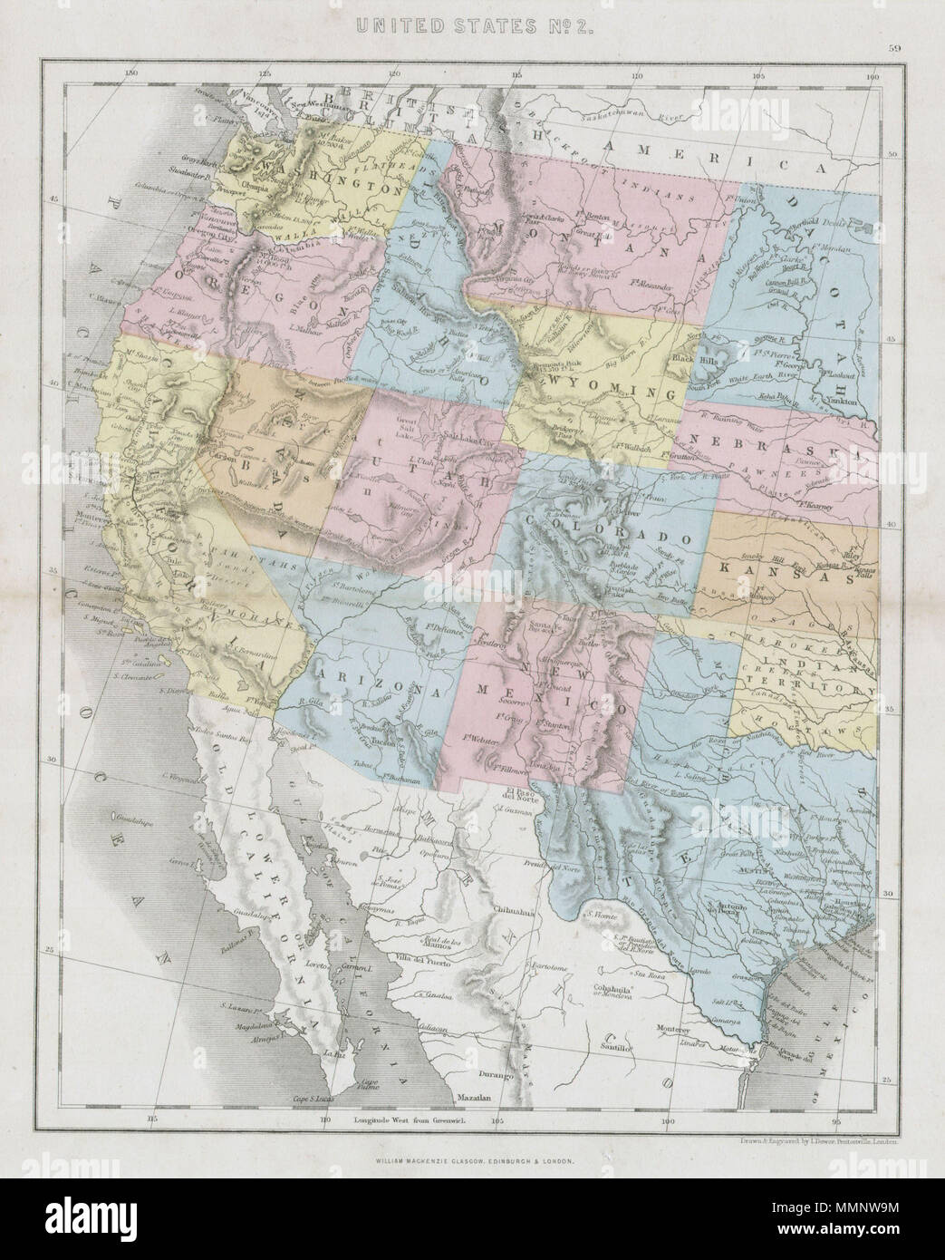 English: This Hand Colored Map Depicts The Western Half Of The with Map Of Western Half Of Usa