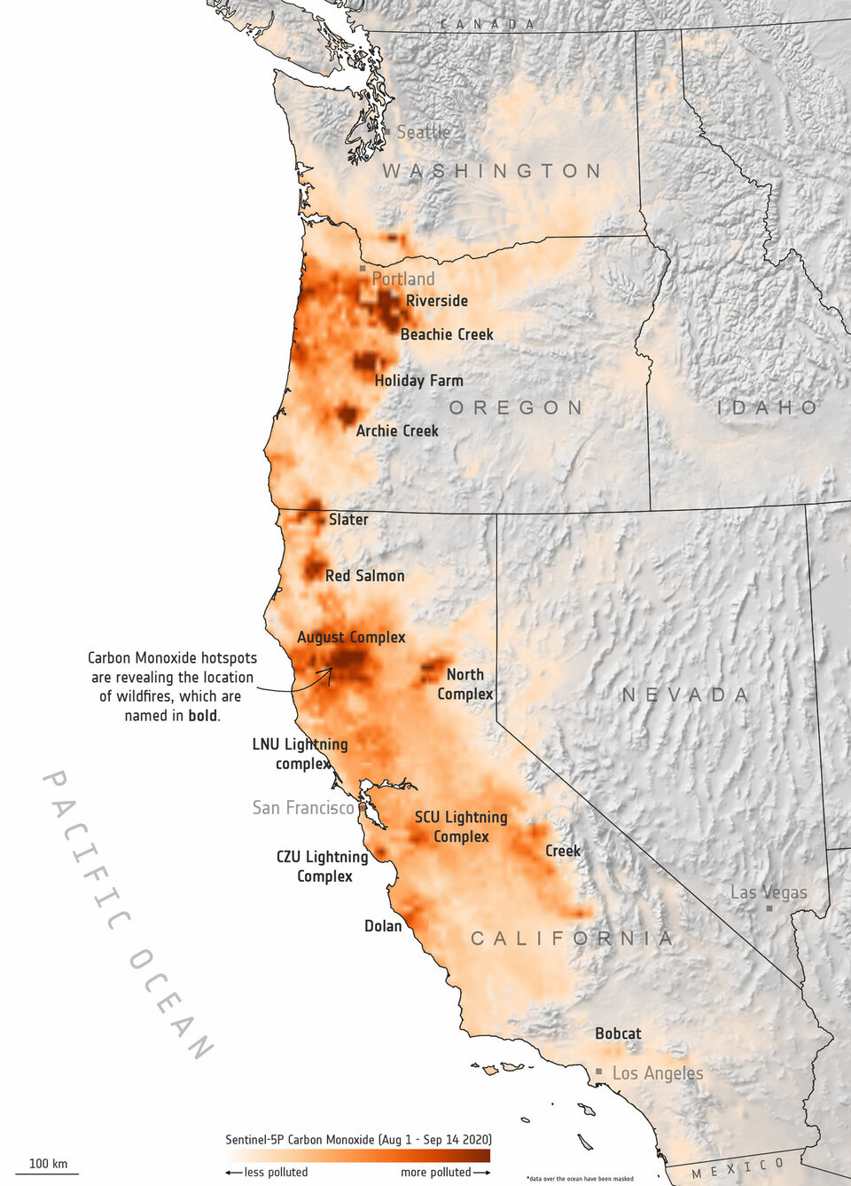 Esa - Us West Coast On Fire intended for Map of Fires On West Coast USA
