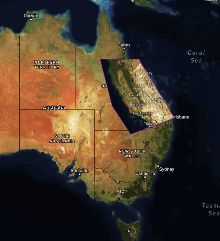Overlay Map of Australia and USA