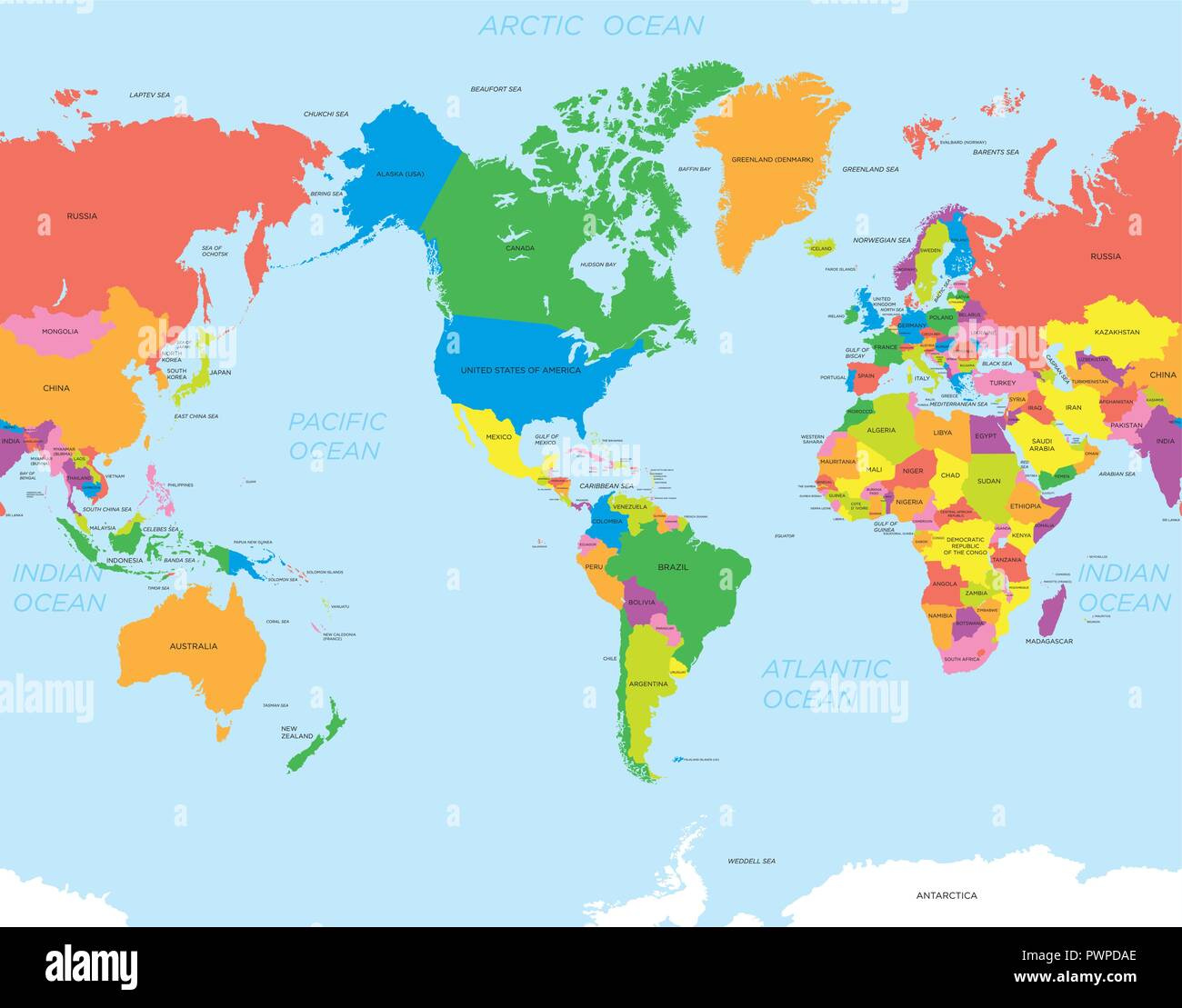 Farbige Politische Karte Der Welt Vektor Amerikanische Karte Welt inside Map Of The World According To Usa