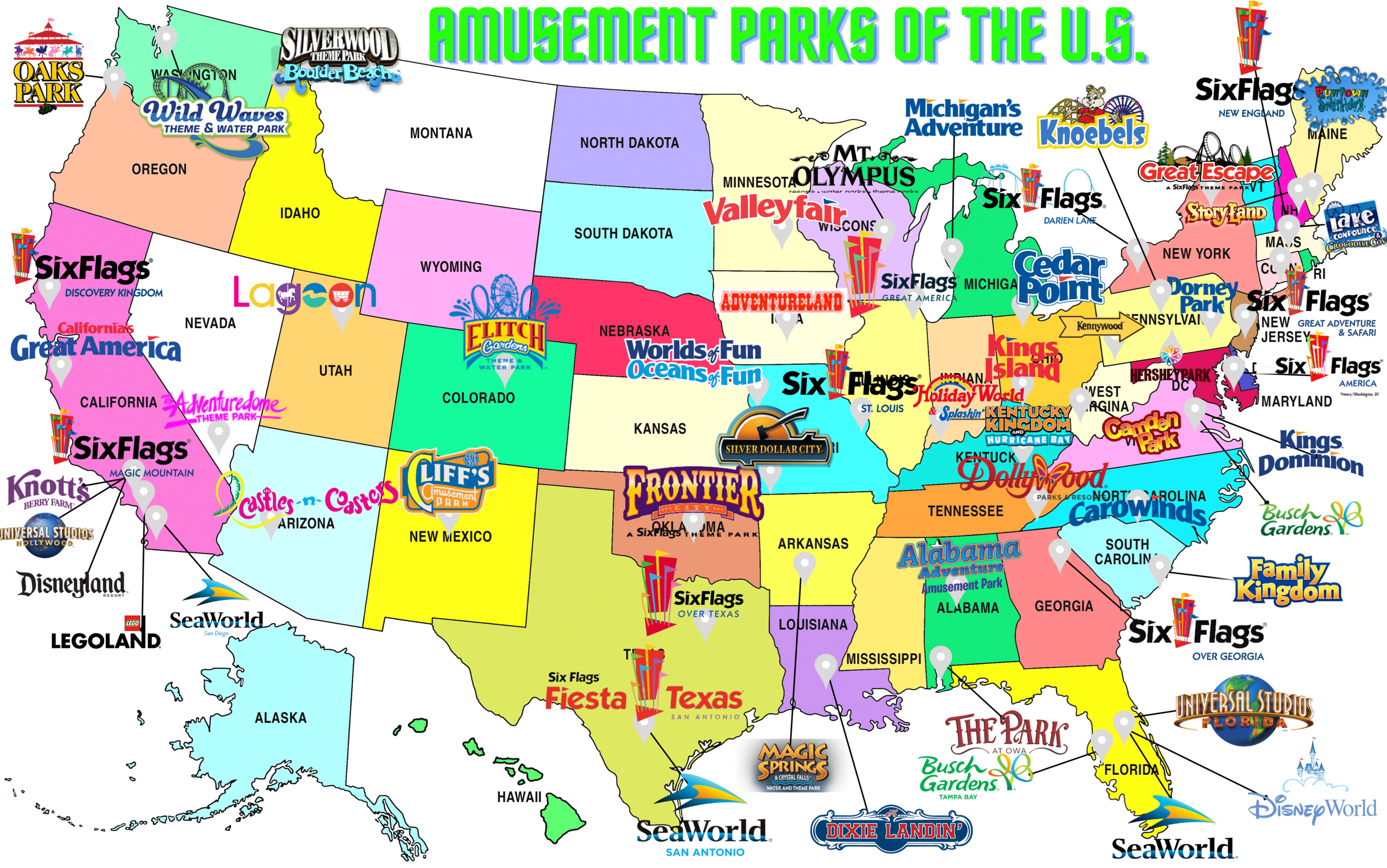 File:amusement Parks Of The Us - Wikimedia Commons pertaining to Map of All Theme Parks In USA