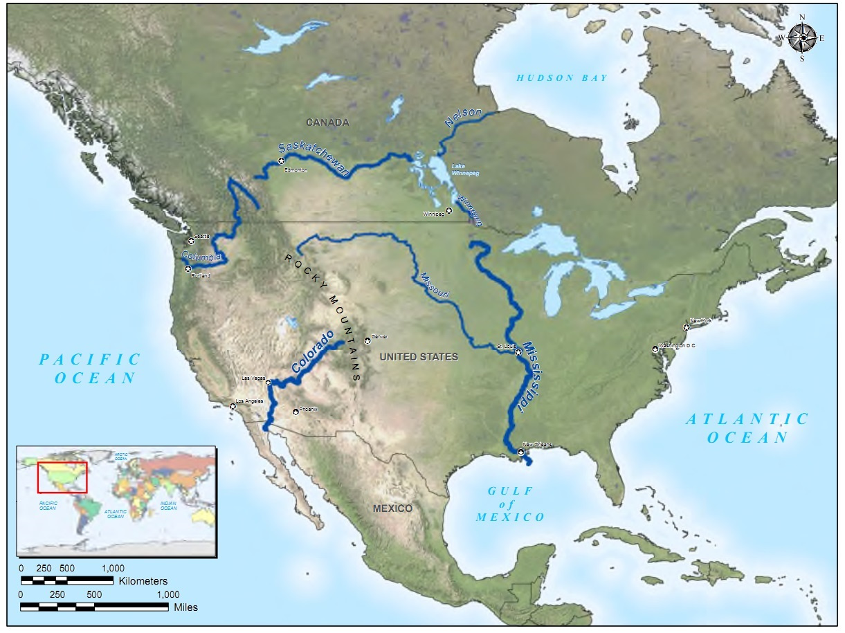 File:map- North America - Major Rivers - Glen Canyon Dam Amp for Columbia River On Map of USA