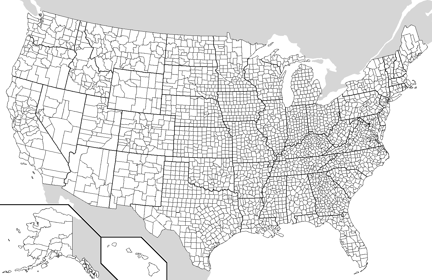 File:map Of Usa With County Outlines (Black &amp;amp; White) intended for Map Of Usa With County Outlines