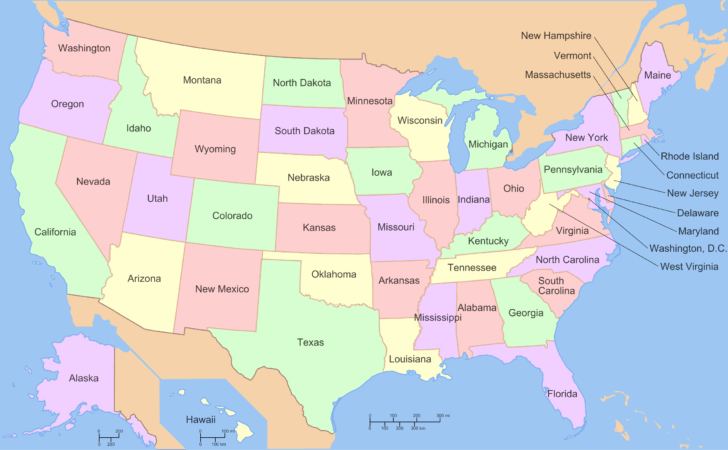 Map of USA with State Names Only