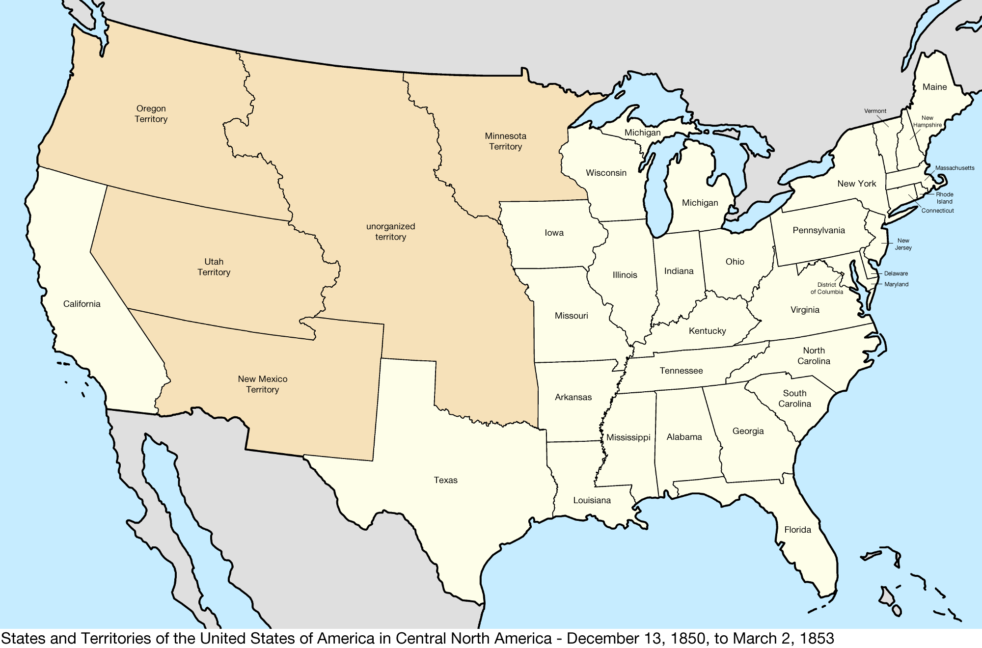 File:united States Central Map 1850-12-13 To 1853-03-02 throughout Map Of The Usa In 1850