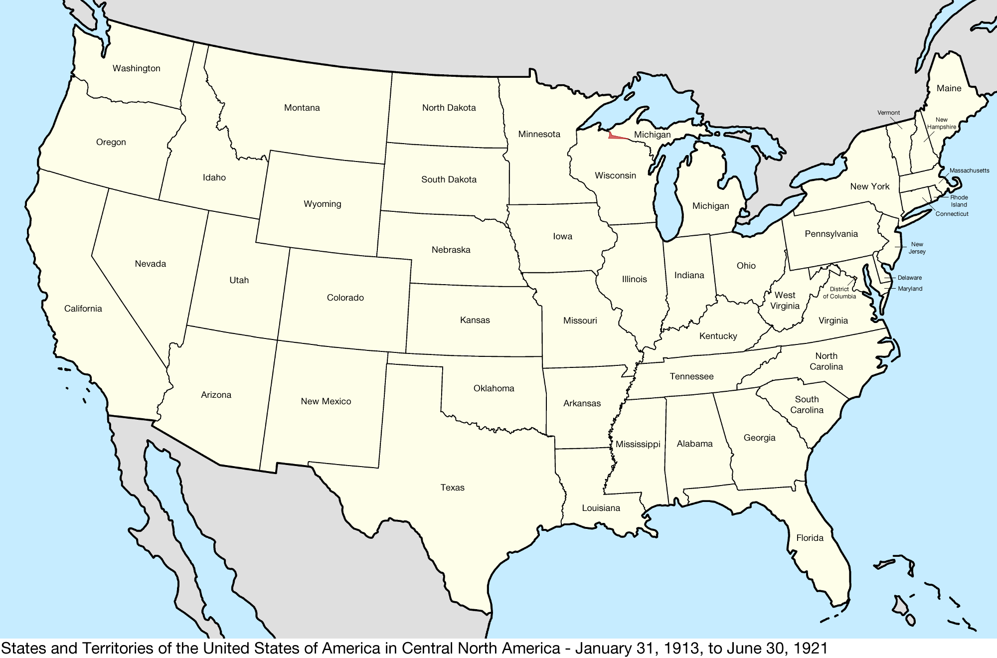 File:united States Central Map 1913-01-31 To 1921-06-30 regarding Map Of Usa In 30 Years