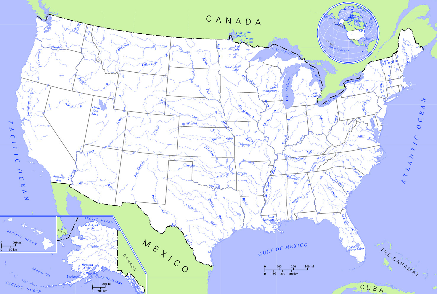 File:us Map - Rivers And Lakes2 - Wikimedia Commons in Map of Bodies of Water In USA
