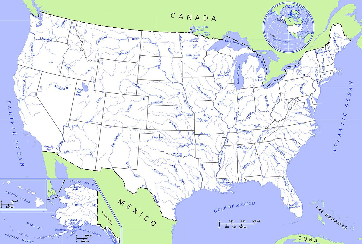 File:us Map - Rivers And Lakes2 - Wikimedia Commons with regard to Map of USA with Lakes and Rivers