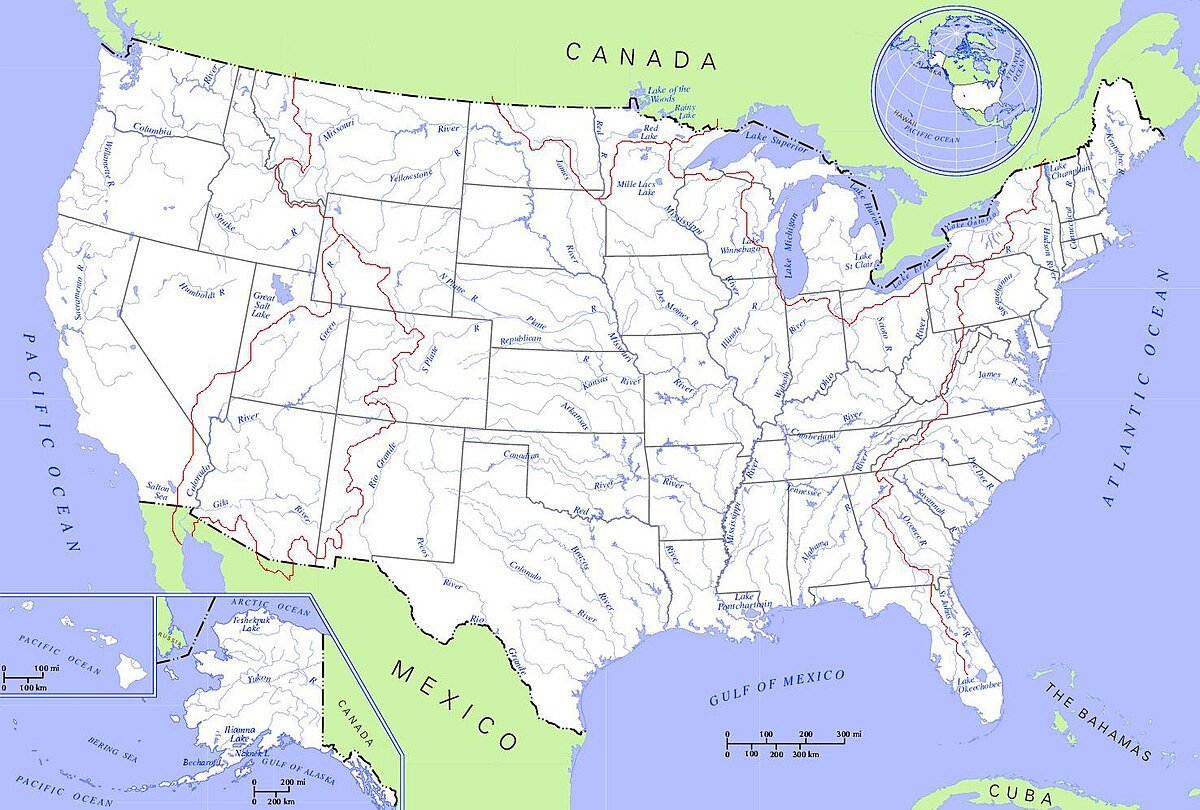 File:us Map - Rivers And Lakes3 - Wikipedia intended for Map of USA Rivers and States