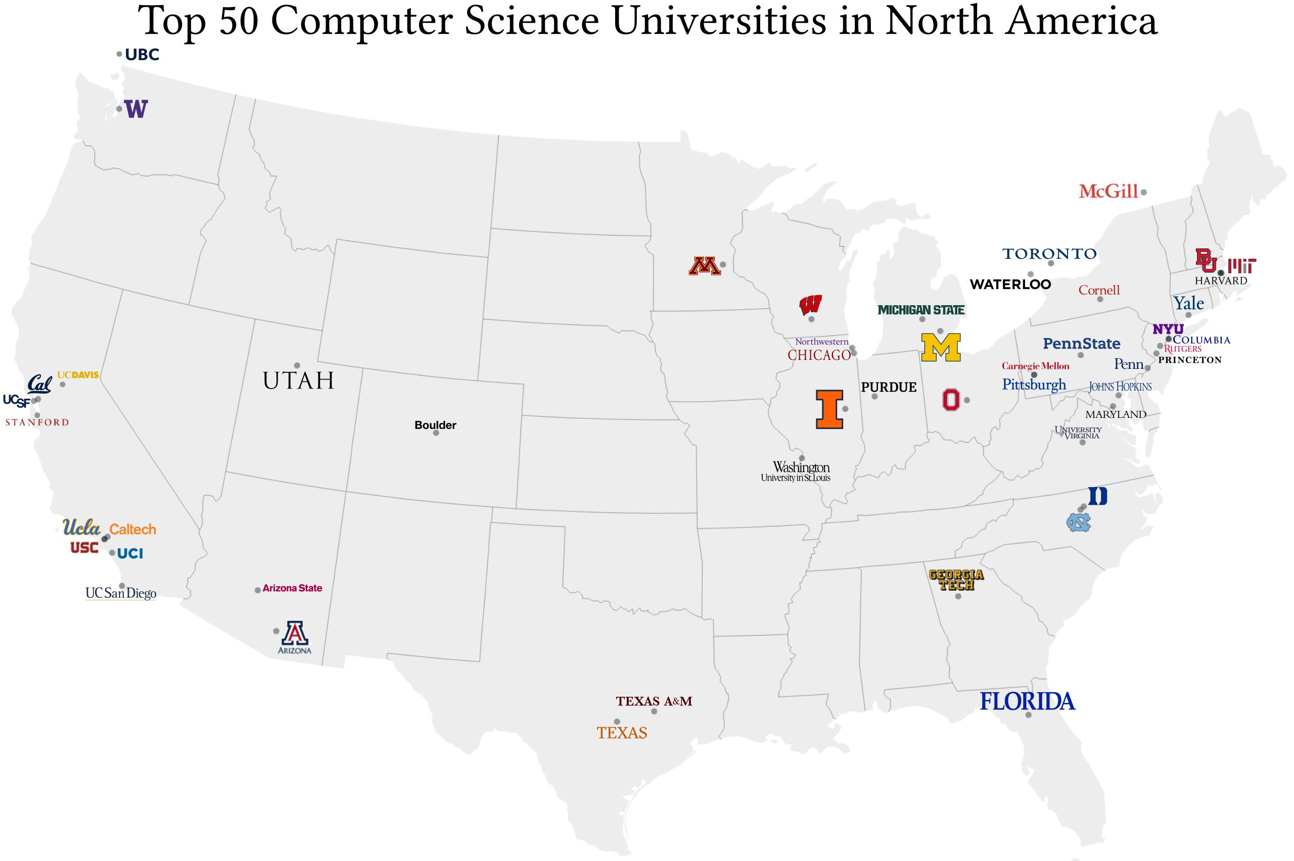 File:us Map Top-50-Computer-Science-Universities.svg - Wikimedia with Map Of Top Universities In Usa