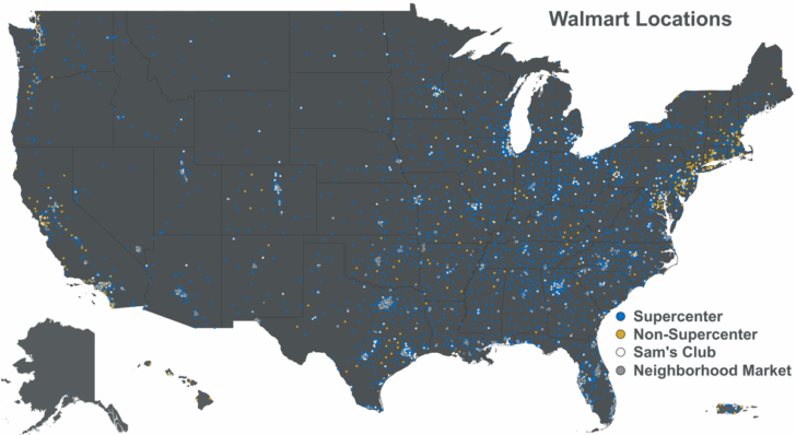 Map of Walmart Locations In USA